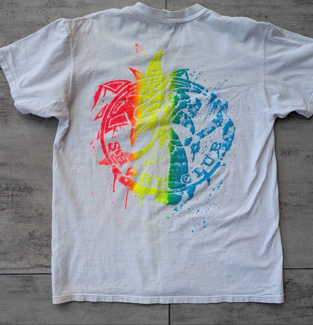 Vintage Shore Club Colorful Palm Tree Surfer Graphic T Shirt Medium